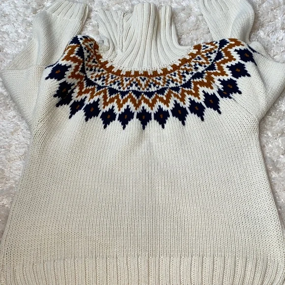 Rachel Zoe Ivory Turtleneck Sweater with Navy and Brown Pattern - Picture 6 of 7